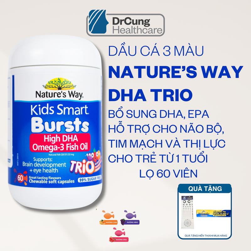 ID2 NATURE'S WAY KIDS SMART BURSTS HIGH DHA OMEGA-3 FISH OIL TRIO LỌ 60 VIÊN Hỗ trợ bổ sung omega 3 DHA dầu cá tự nhiên dành cho trẻ em MUA 1 DHA TRIO TẶNG 1 BỘ ĐÔ THỊ LỰC