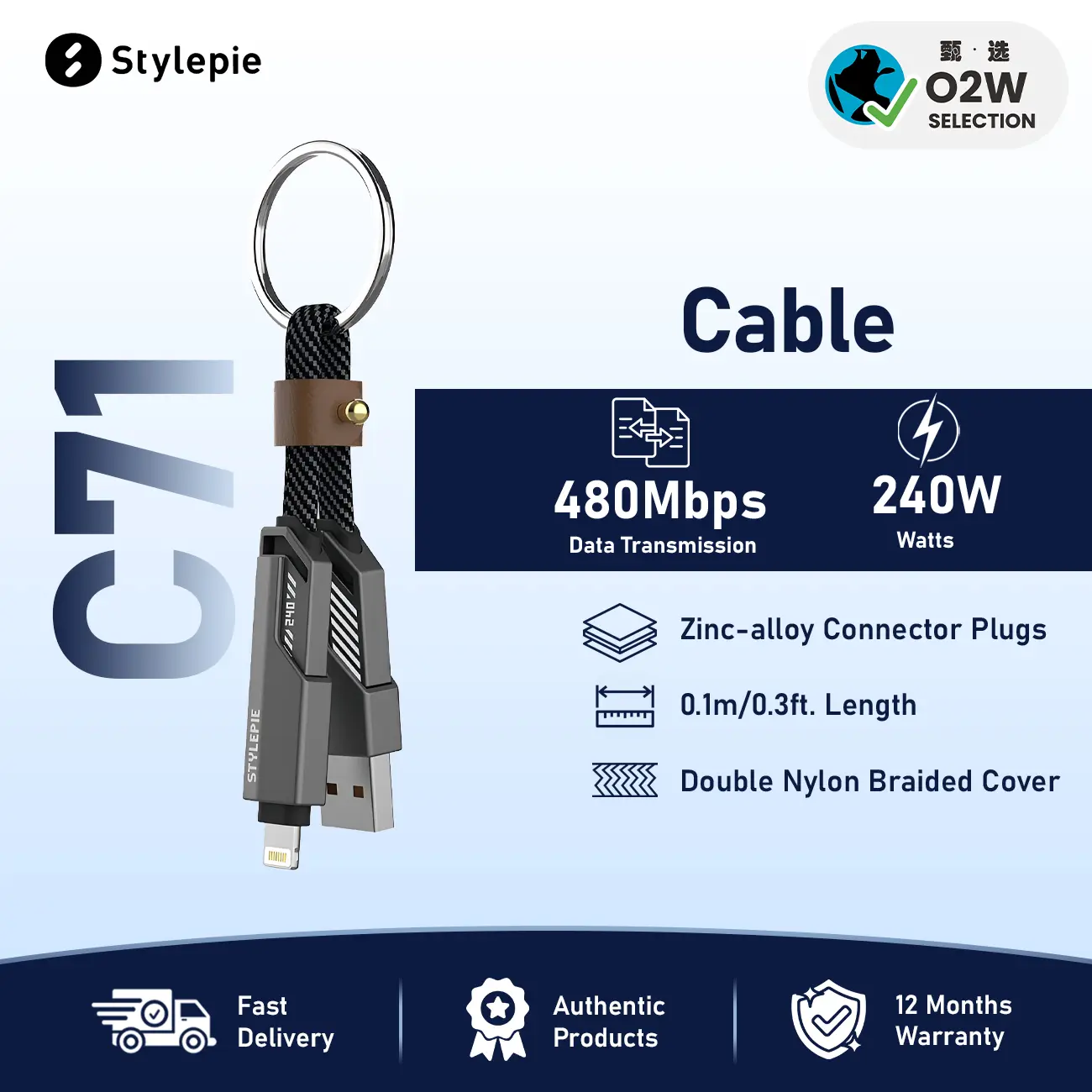 One2World Selection Stylepie C71 240W 4-in-1 Star Cable, Keychain Cable