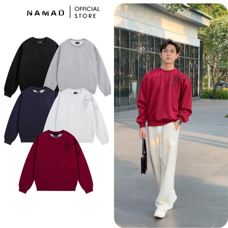 MỞ BÁN Áo Sweater Cổ Tròn Nam Nữ NAMAD Chất Liệu Nỉ Hai Da Form Rộng Oversize Thiết Kế Hình Thêu ST1