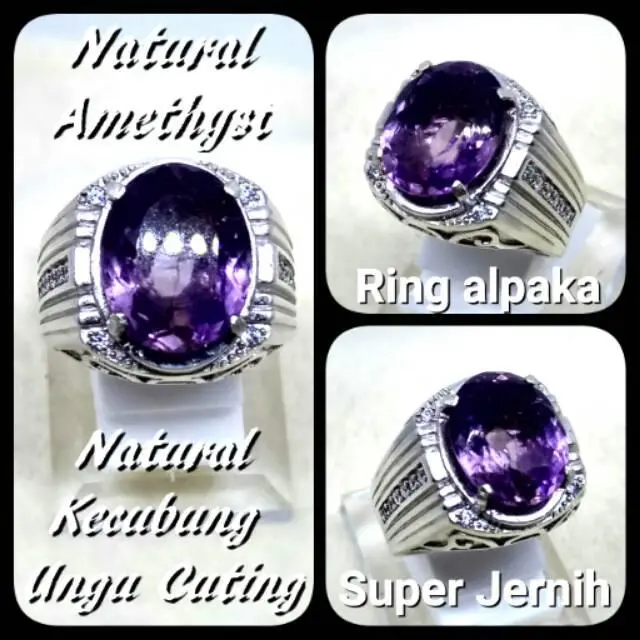 CINCIN BATU AKIK PERMATA NATURAL KECUBUNG UNGU AMETHYST BIG SIZE RING ALPAKA SUPER TERMURAH !!!