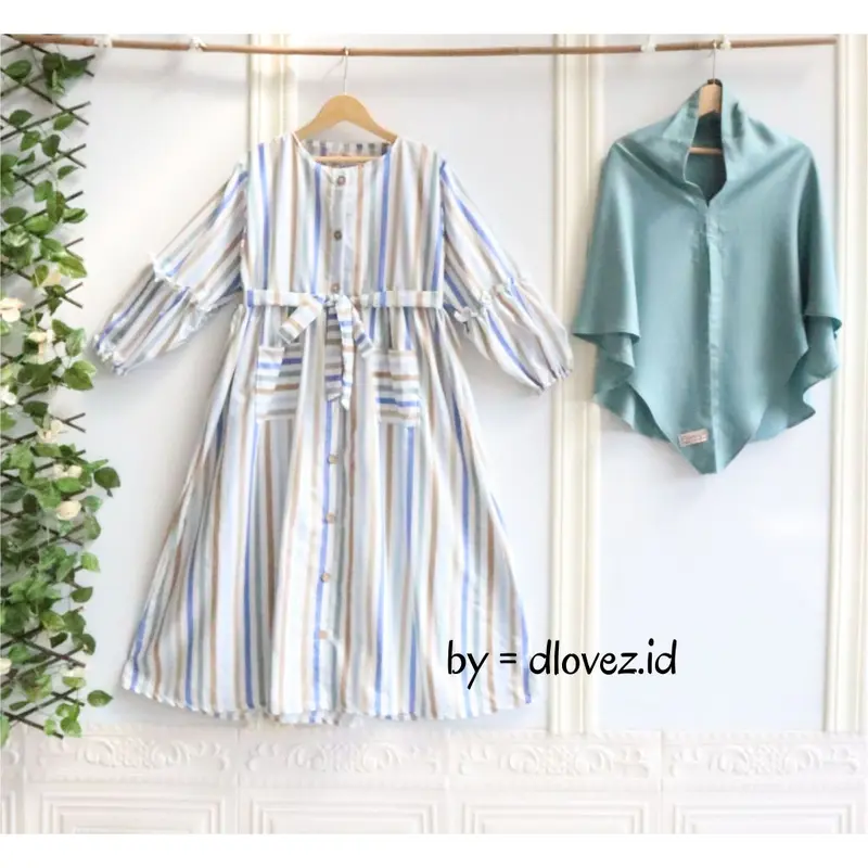 Gamis Anak 1-14 Tahun Set Gamis Anak Larissa Gamis Motif Salur Cantik Dress Katun Muslim Nyaman Panjang Kancing Rayon Baju Instan Setelan Simple 5