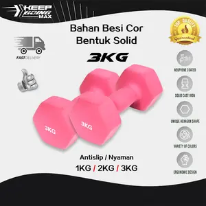 Dumbell 3 Kg /Barbel Mini/ Latihan beban-Anti Slip Dumbell 2Kg Dumbell 1Kg / Yoga / Vinyl Cewek
