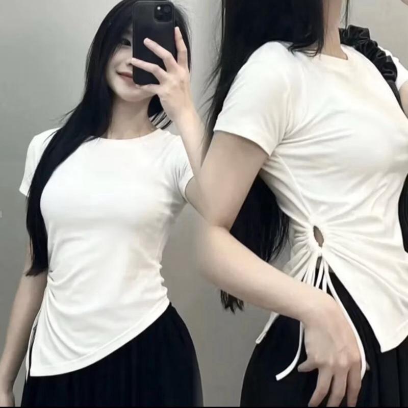 A55n Áo thun nữ tay ngắn dây rút eo vạt chéo nhiều màu phong cách Hàn Quốc size dưới 53kg