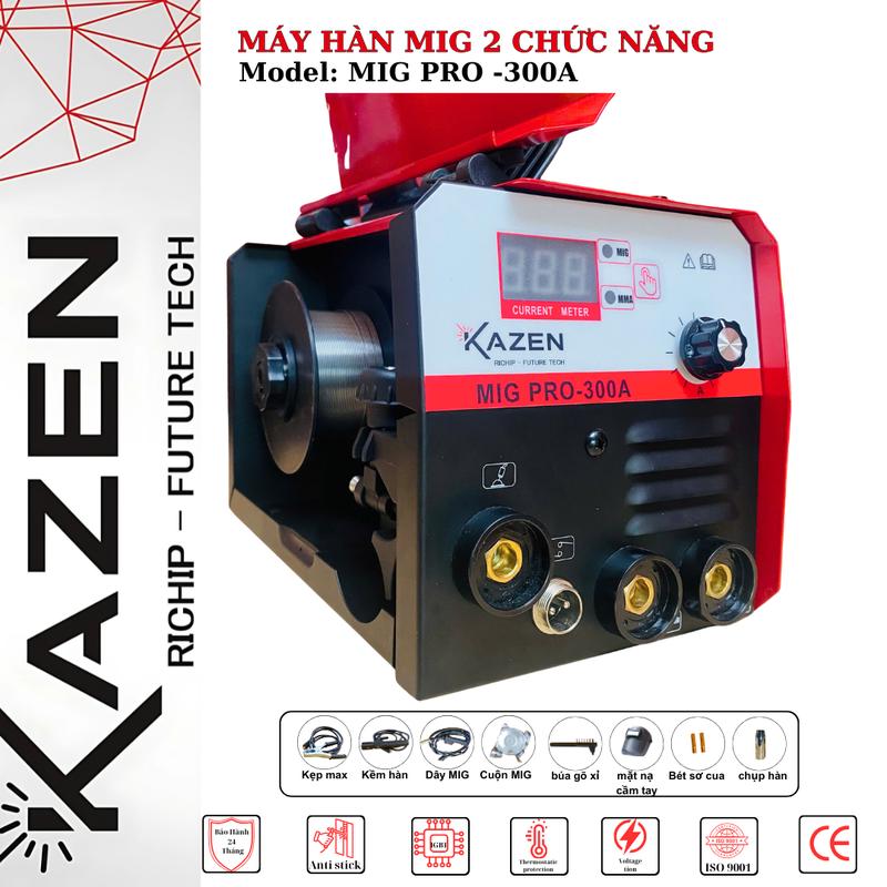  Máy hàn MIG không dùng khí  2 chức năng MIG - que  Gia Đình và Công Trình Kazen MIG Pro 300A dễ sử dụng tiết kiệm hiệu quả cao sắt mini 