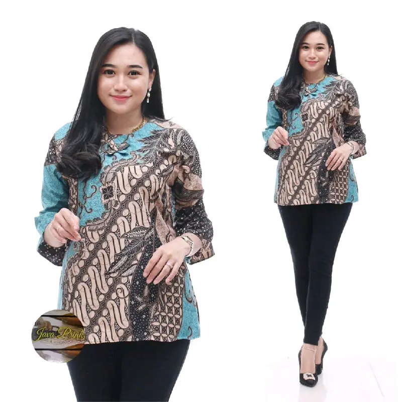 Atasan Batik Bluz Wanita, Motif Panjang Katun Baju Kerja anggun warna3 kara blouse viral keme ja simpel plus size 5