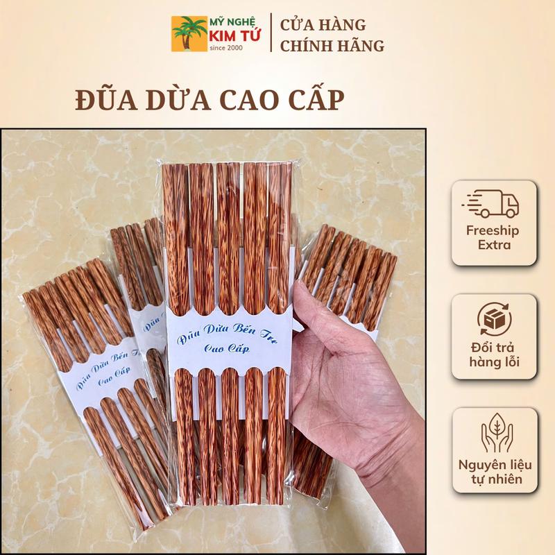 Bộ 10 Đôi Đũa Gỗ Dừa Bến Tre Cao Cấp Đũa Dài 24cm Thiết Kế Bền Đẹp Chống Trơn & Dễ Gắp An Toàn Sức Khỏe - KIM TỨ