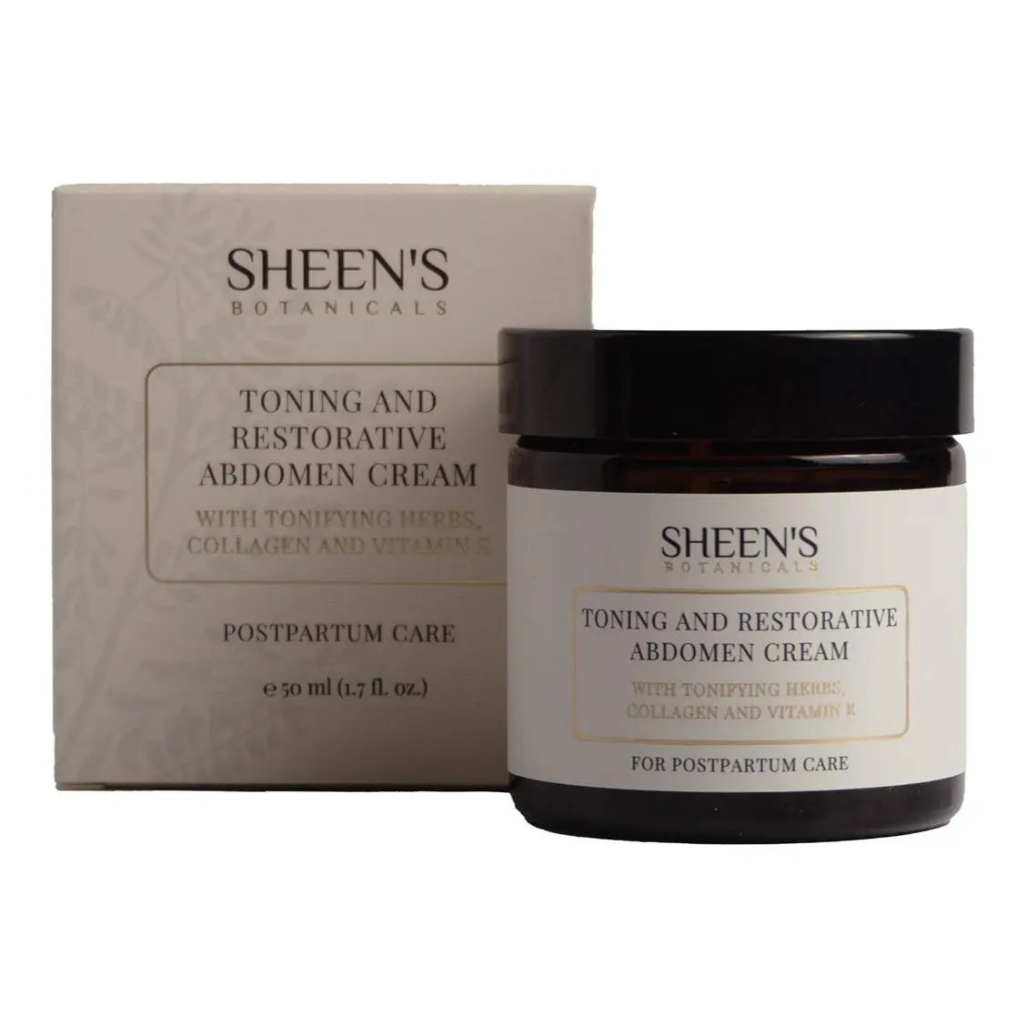 Sheen's Botanicals Toning and Restorative Abdomen Cream with Tonifying Herbs, Hyaluronic Acid, Collagen and Vitamin E for Stretchmarks, Saggy Skin, Contains Shea Butter