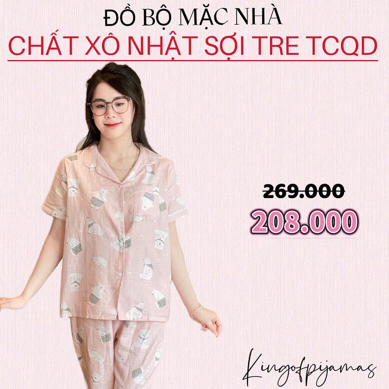 Bộ pijama bộ mặc nhà kingofpijamas Xô nhật sợi tre tay cộc quần dài siêu mát 2023 8