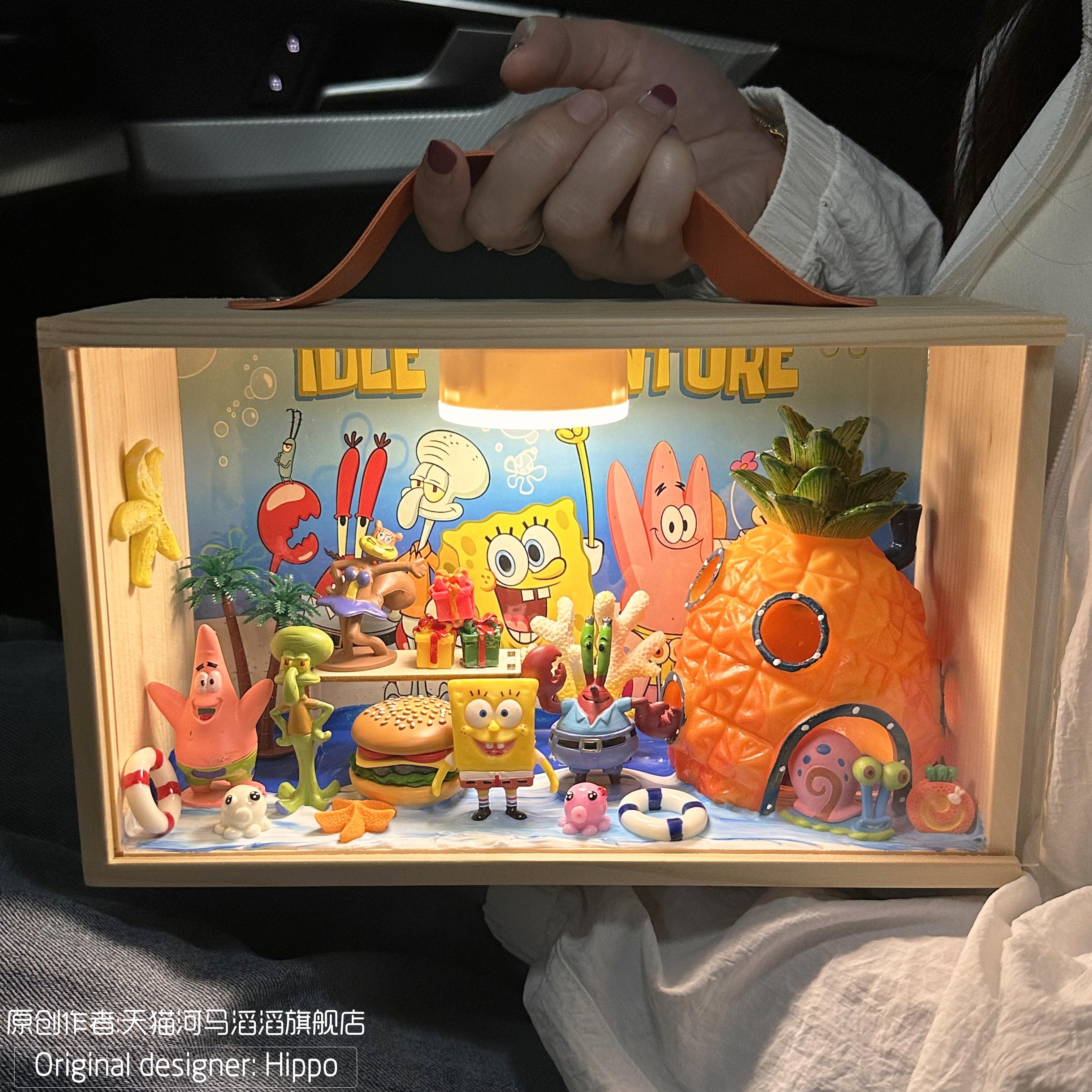 Ceria Pets Hiasan Aquarium SpongeBob 9 Buah/set Resin Tahan Lama Anti Jamur Cocok untuk Air Asin dan Tawar Dekorasi Dasar Aman Ikan