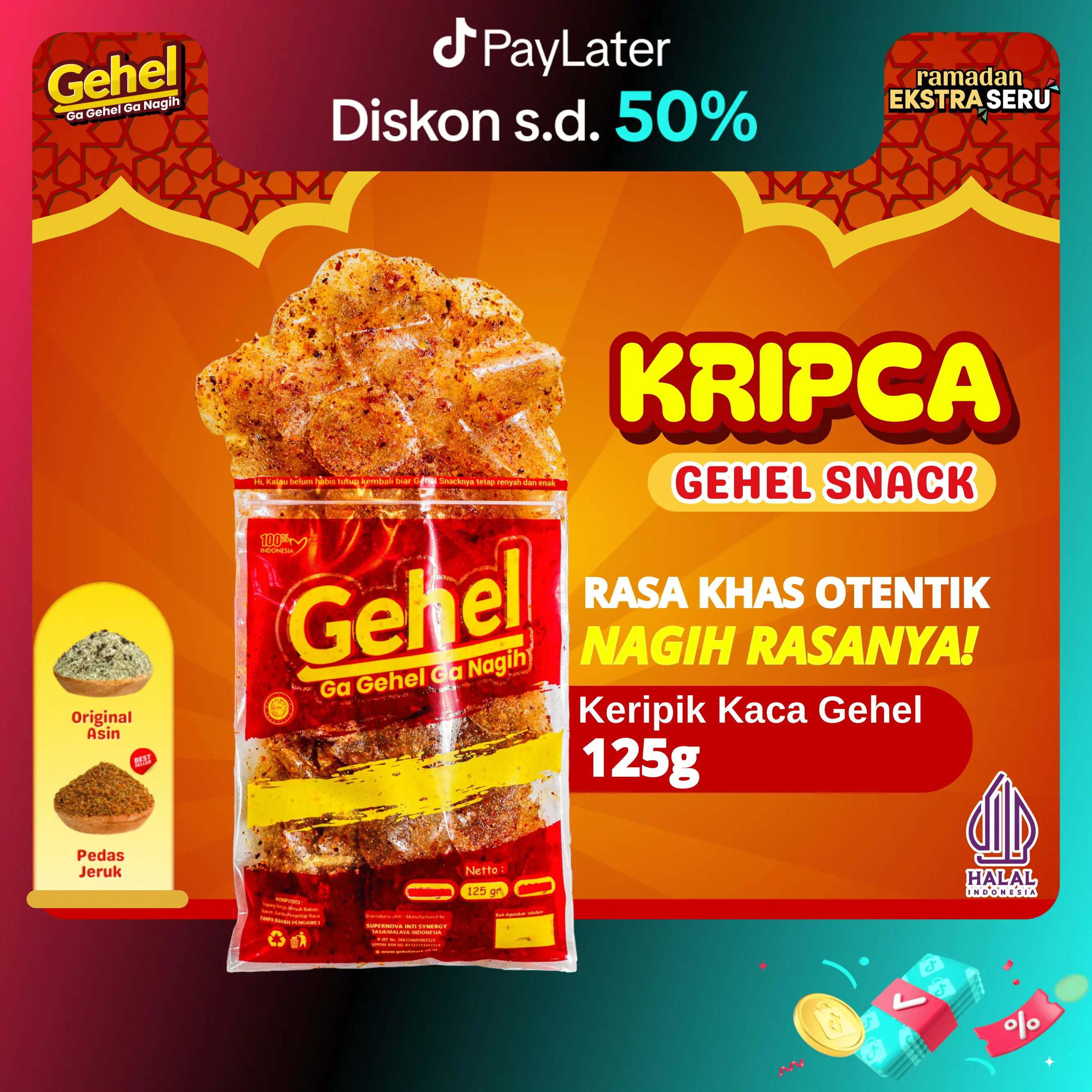 KRIPCA GEHEL 125gr - Makanan Ringan Keripik Kaca Food Snack Pedas Cemilan