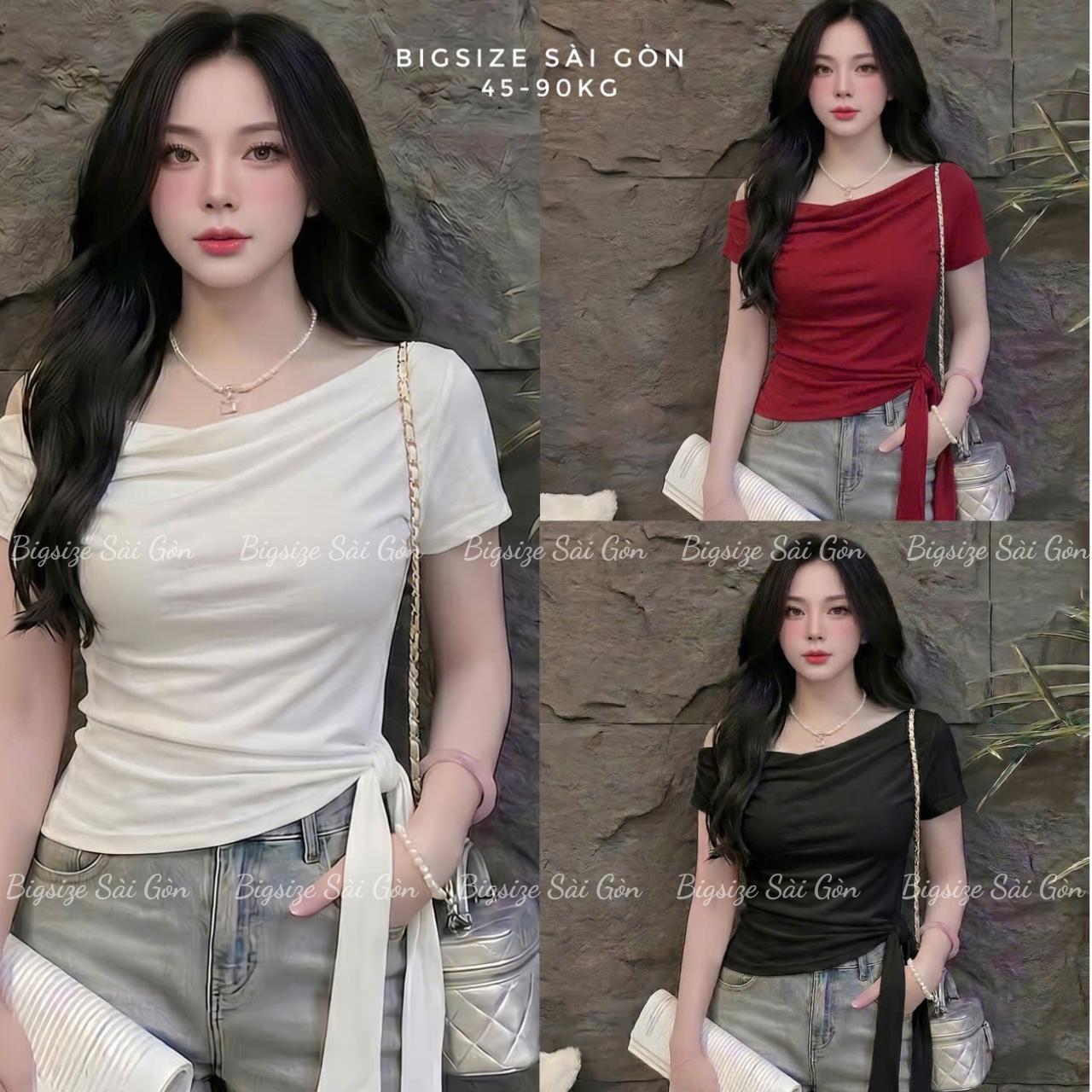 Áo Thun Nữ Lệch Vai Phối Thắt Nơ (Chất Borit Cotton Cao Cấp) Trẻ Trung Cho Nữ 45–90kg Béo Xinh Shop - B.1798