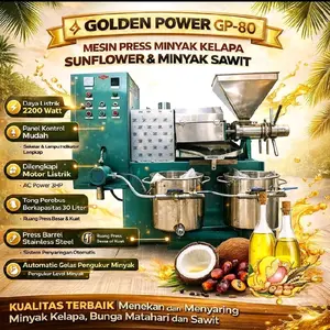 Golden Power Mesin Press Minyak Kelapa Sunflower & Minyak Sawit GP-80 2200 Watt dengan Motor 3HP dan Tong Perobus 30 Liter