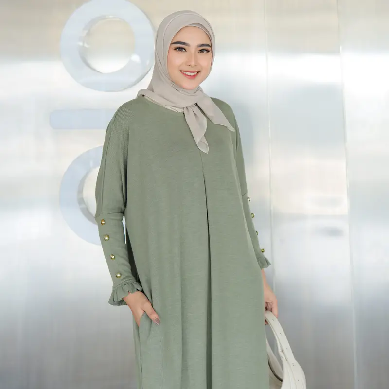 Mecca Dress byEdek Abaya Batwing Ruffle - Knit Premium Wanita  - Kaftan Maxi - Busui Wudhu Friendly 2