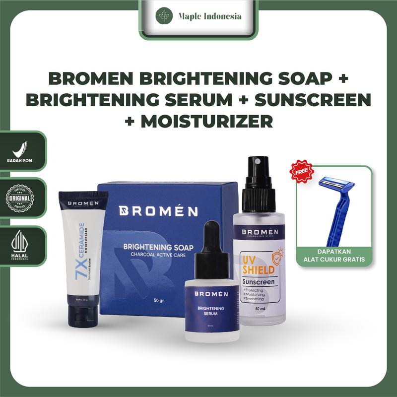BROMEN Paket Mencerahkan Wajah Pria Brightening Booster Plus Extra - Skincare Wajah Laki-Laki Viral 0