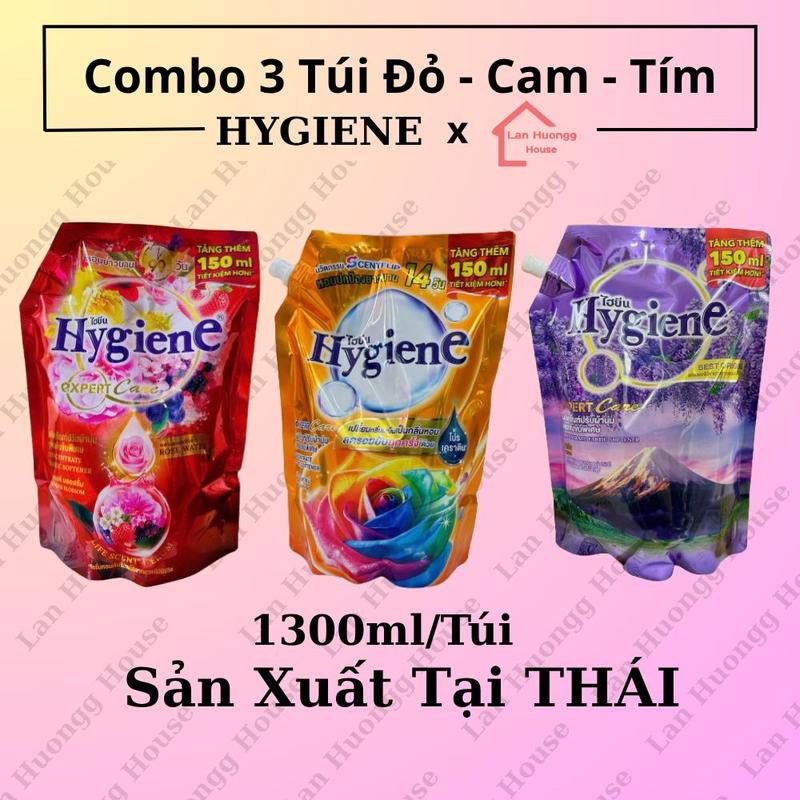 KO ĐỔI MÀU Combo 3 Túi Nước Xả Vải Hygiene 1300ml Túi Làm Thơm Làm Sạch