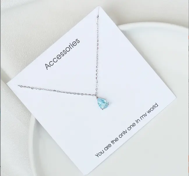 [Gem+925 silver]Necklace Summer Sweat & Tarnish Resistant Sapphire water drop crystal pendant Hypoallergenic Dainty Necklace for Women Fashionable and versatile jewelry kk jewels black
