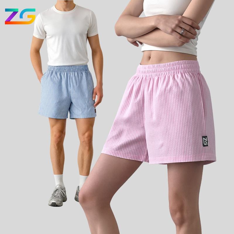 Quần Short Nam Nữ Vải Oxford Cao Cấp Họa Tiết Kẻ Sọc Form Ống Rộng Thoải Mái QZG05  Menswear Quần Lửng Ong Women Lưng Cao Pants