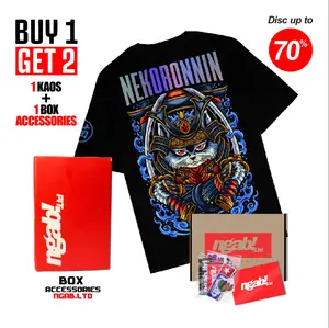 (Gratis, Stiker) Ngab Kaos Baju Distro Spesial Bundling Super Kece Nekoronnin V.2 + Box Accessories Ngab.LTD Unisex Pria Wanita Cotton Combed 24s