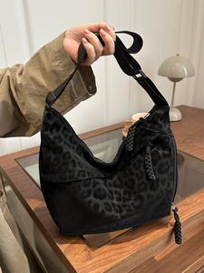 Bolso bandolera para mujer con estampado de leopardo, diseño de tejido suave y correa ajustable, accesorio de gran capacidad para uso diario
