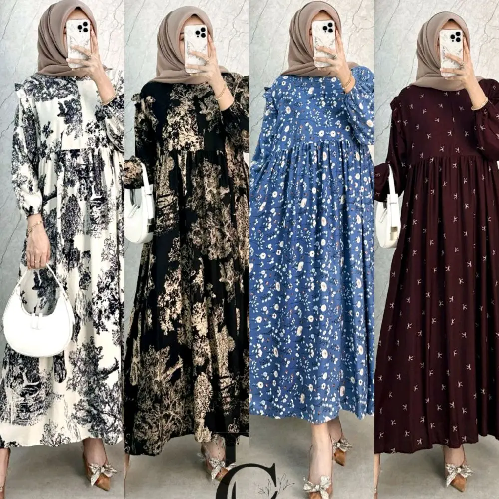 Namira Gamis Rayon Premium Lengan Kriwil Kupu Busui Jumbo Motif Terbaru • •hitam mix milo
