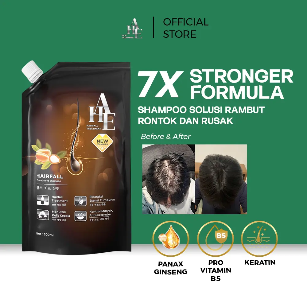 AHE Hair Fall Treatment Shampoo Hair Care Anti Hair Loss Oil Control Anti Dandruff Shampoo Anti Rontok Shampoo Anti Ketombe with Keratine and Zinc 300ML