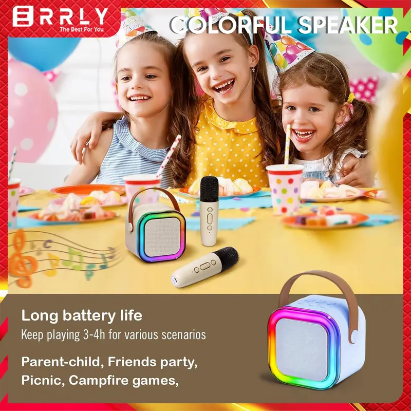 Mini Karaoke Set Speaker Bluetooth K12 LED Karaoke Super BASS Mic Microphone Wireless 1&2 3