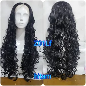 Z 01 Lace Front Wig Wanita Model Kriting Panjang, Rambut Palsu Tidak Bebas Belahan, Bahan Fiber High Quality,