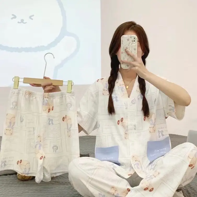 EROSO.ID - 3 in 1 PAJAMAS PIYAMA BAJU TIDUR KAOS KOREA LUCU SUPER NYAMAN 2