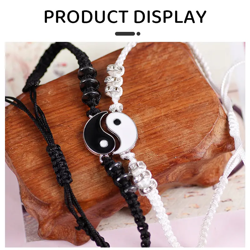 【zhamus】Alloy Tai Chi Braided Bracelet Hand-set gelang couple cauple telon Anniversary Engagement Birthday Gift Dapat dipakai oleh pria dan wanita Gelang Keberuntungan delapan trigram dan diagram tai chi Hitam Magnet  Putih  Bracelets 4