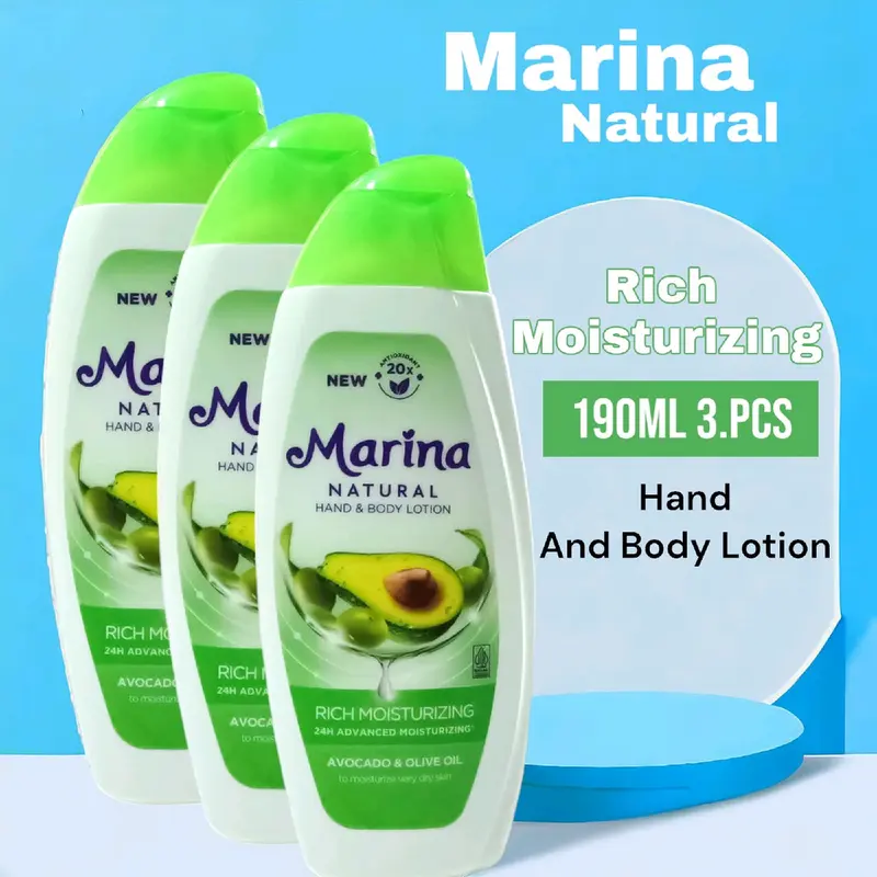 ( 3pcs ) Marina Natural Hand & Body Lotion Rich Moisturizing Avocado & Olive Oil Hijau 190ml X 3pcs 1