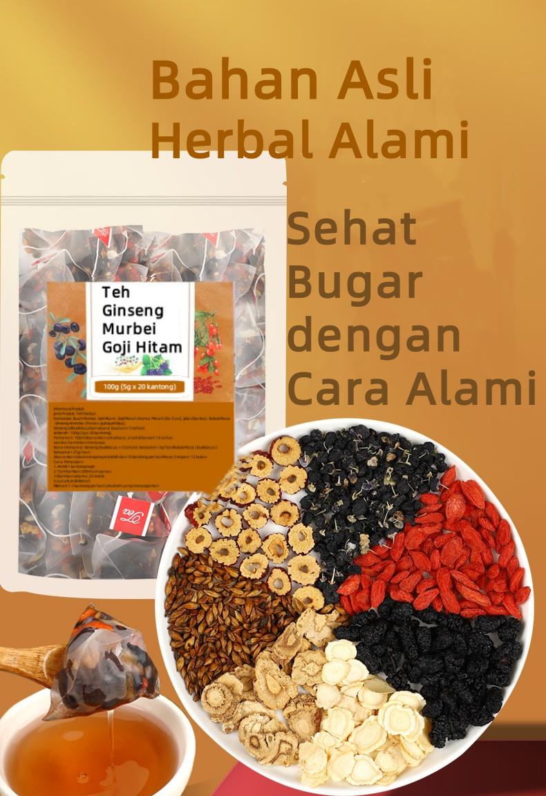 【BONUS BOTOL】Teh Herbal Pria Ginseng Murbei Maca Goji – Vitalitas Kuat, Energi Penuh Setiap Hari!