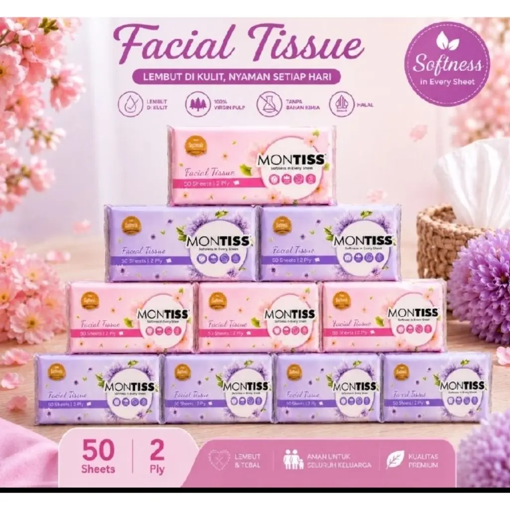 ( Paket 10 pcs ) Tissue Travelpack Montiss 50 sheets 2ply ( 10 pcs )