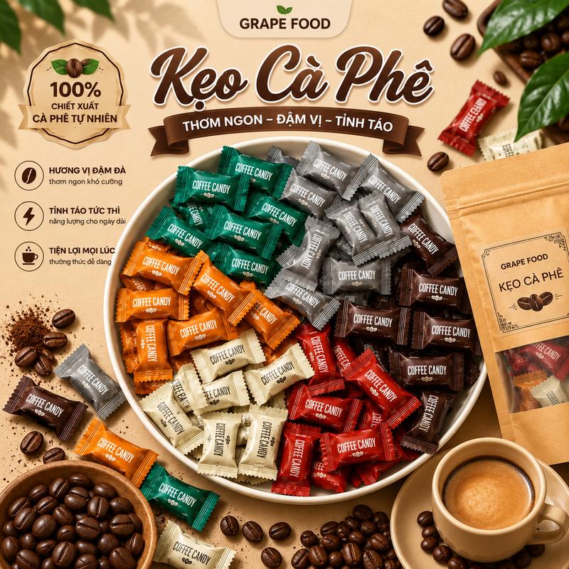 [ Túi 100 GRAM ] Kẹo Cà Phê Coffee Candy Đài Loan  Không Đường Cà Phê Sữa & Cà Phê Đen Đậm Thơm Ngậy Nhiều Vị