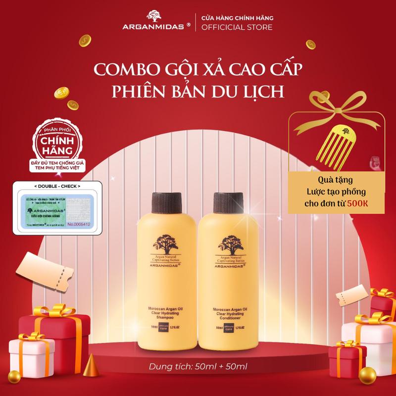 {Mini Game} Bộ dầu gội xả du lịch Arganmidas Moroccan Argan Oil hỗ trợ giảm gãy rụng tóc, giúp tóc mềm mượt, bóng khoẻ, đến từ Canada, chăm sóc tóc nhỏ gọn - 50mlx2