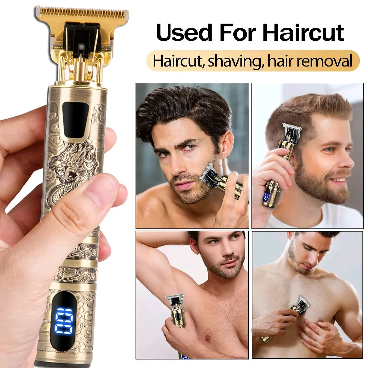 VINTAGE Alat Cukur Rambut Elektrik Hair Trimmer LCD USB With 4 Comb -T9 Metal Sisir Kumis