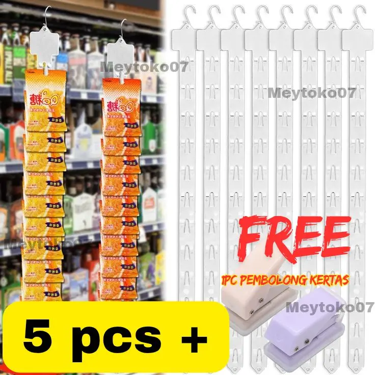 FREE ALAT PEMBOLONG Paket 5pcs Gantungan Snack Ciki Warung Gantungan Strip Serbaguna Plastik 0