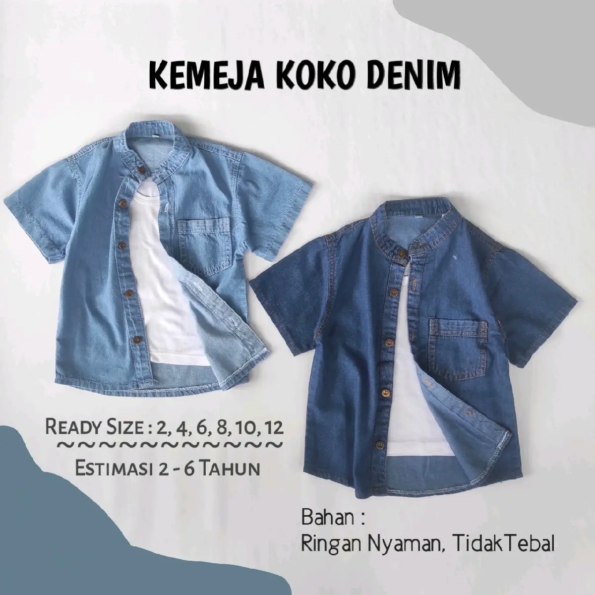 Kemeja Jeans Anak Premium Maximal BB 25 Kilo KEMKO Usia 1-9 Tahun Baju Laki-Laki Denim Biru Distro Kids Size 2-12 Ringan Nyaman Tidak Tebal