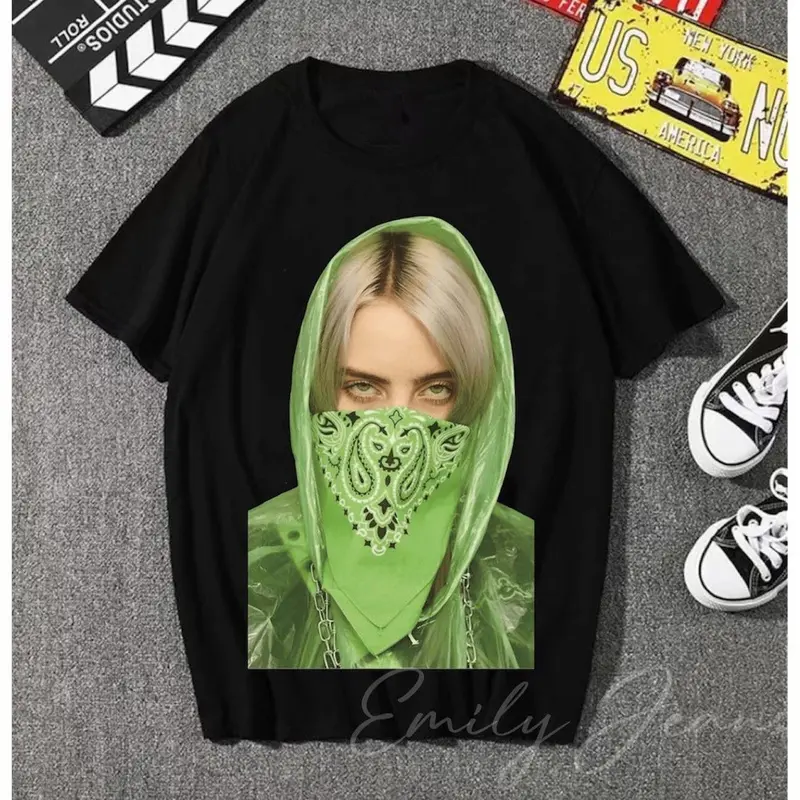 EMILY BILLIE EILISH Black Loose T-shirt Tops for Men & Women Kaos/Shirt Unisex. 3