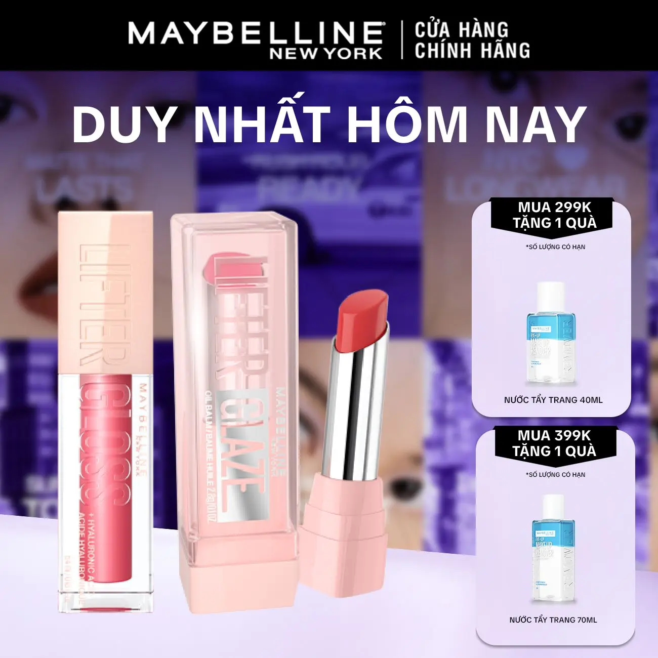 Bộ Son Bóng Lifter Gloss cho Đôi Môi Đầy Căng Mọng Kẹo và Son bóng dưỡng Maybelline New York Lifter Glaze cho môi mềm ẩm mướt, mọng thạch Cherry