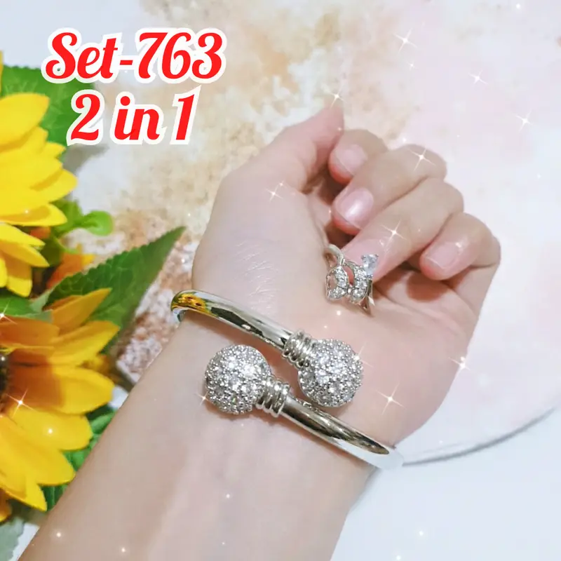 SET GELANG BANGLE MATA BARIS CINCIN PERMATA WARNA 2 IN 1/SET-763 0