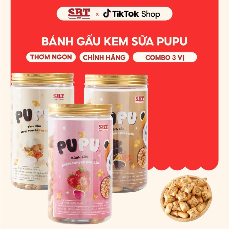 Bánh Gấu Kem Bơ Sữa PUPU SBT Lọ 250G Thơm Ngon Đồ Ăn Vặt 2025