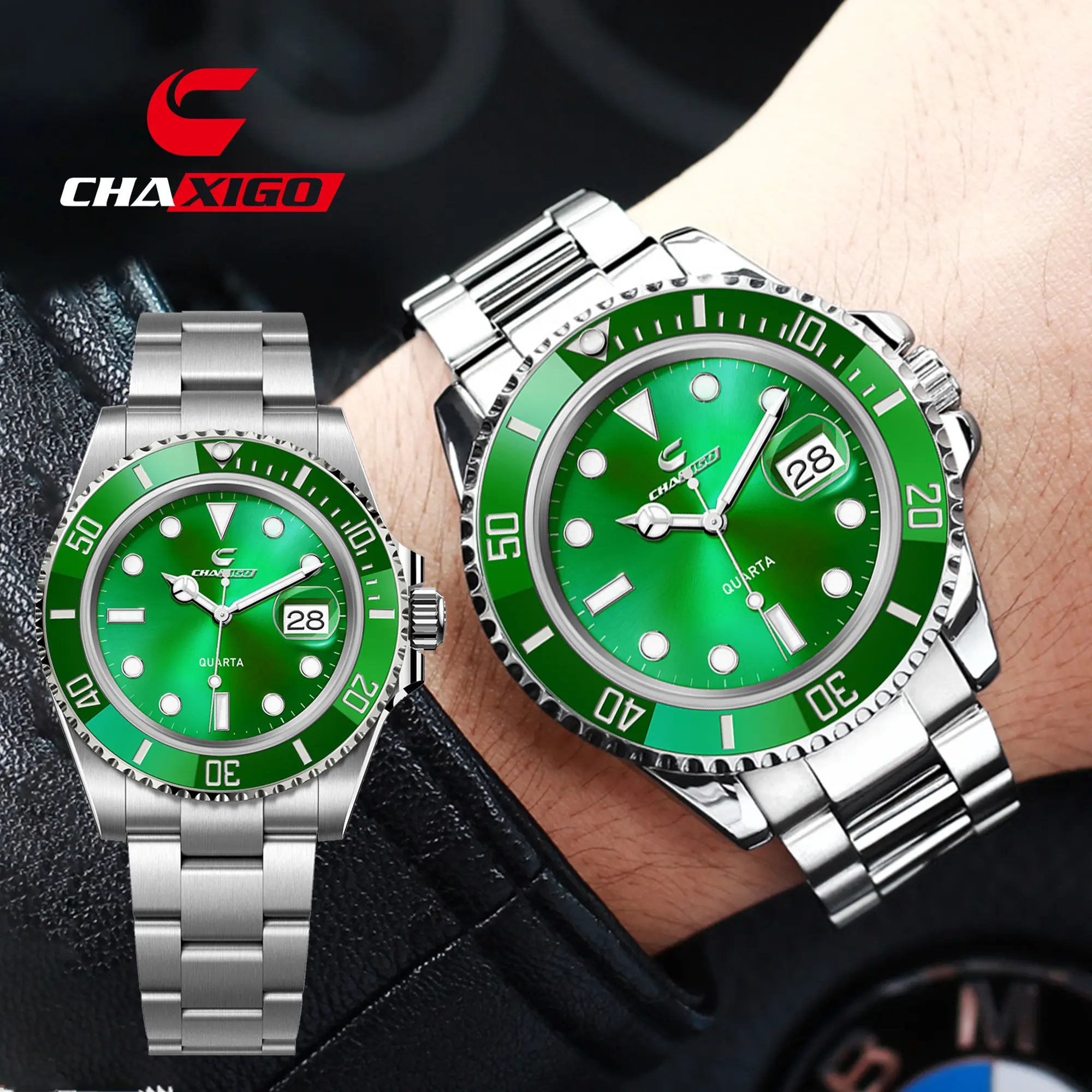 CHAXIGO New Men's Watch Luminous Waterproof Ghost Element Watch Business Fashion Quartz Men's Watch Stainless Steel Men's Watch KG130