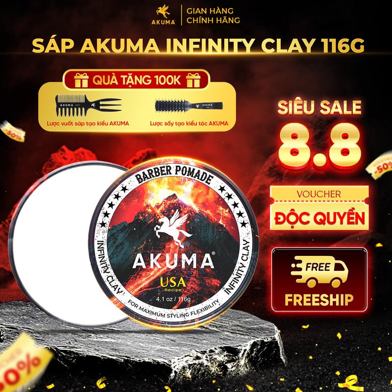 Sáp vuốt tóc AKUMA INFINITY CLAY hàng chính hãng, độ bóng mờ tự nhiên, giữ nếp tóc lên đến 10h, hương nước hoa nam lôi cuốn, wax tạo kiểu tóc, thành phần tự nhiên Dưỡng Tóc Chăm Sóc Tóc