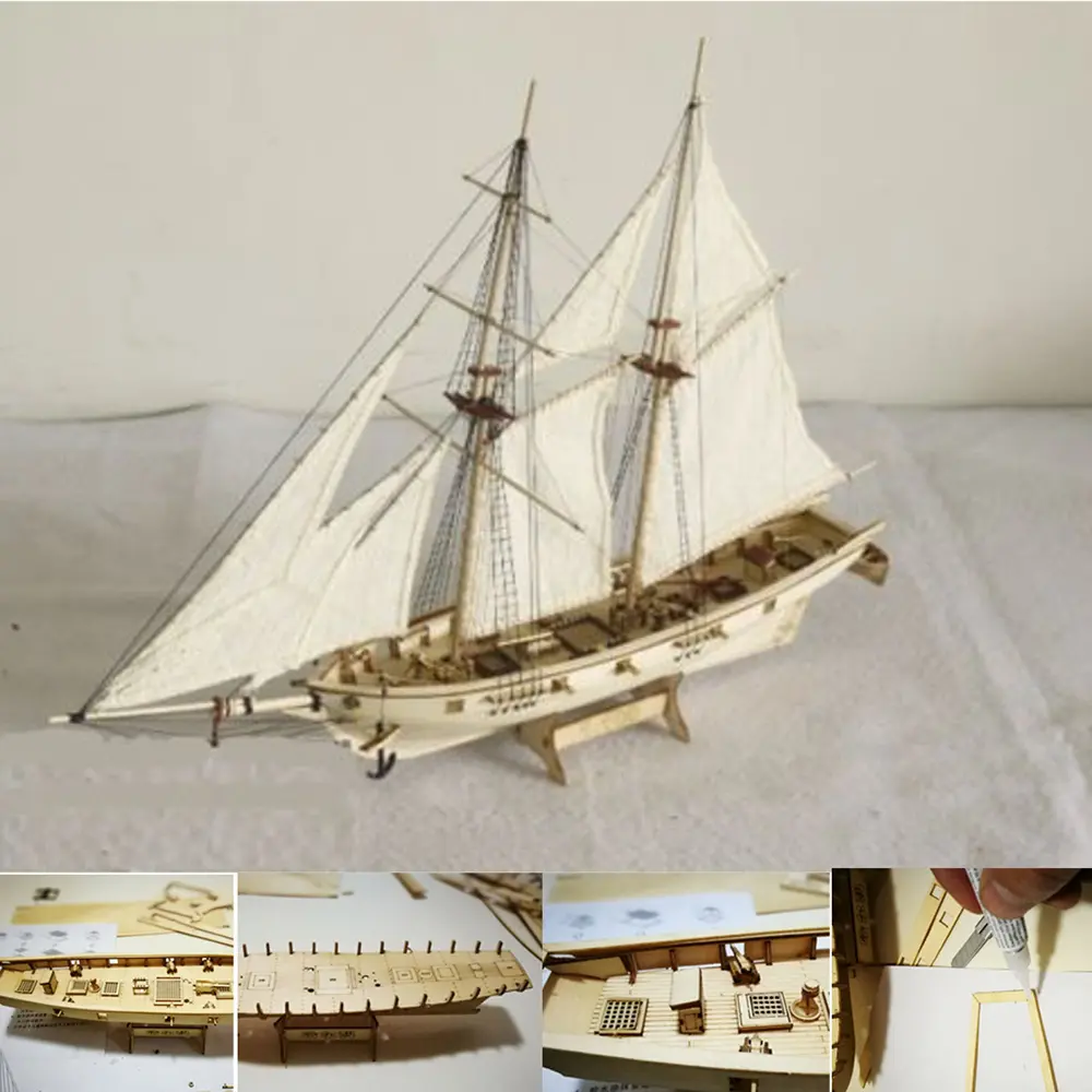 1:100 HALCON DIY Sailboat Model Kit Toys, Handmade Wooden assembly Sailing Boat, Pirate ship model ornament, Children Toys Gift, Parent child interactive toys