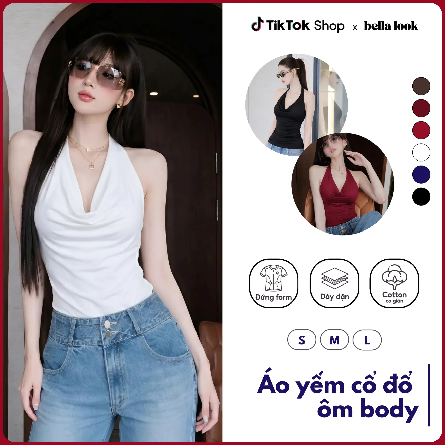 Áo Yếm Cổ Đổ Ôm Body Quyến Rũ Chất Thun Cotton Mềm Mịn BellaLook - 427 [MẶC 6 KIỂU]