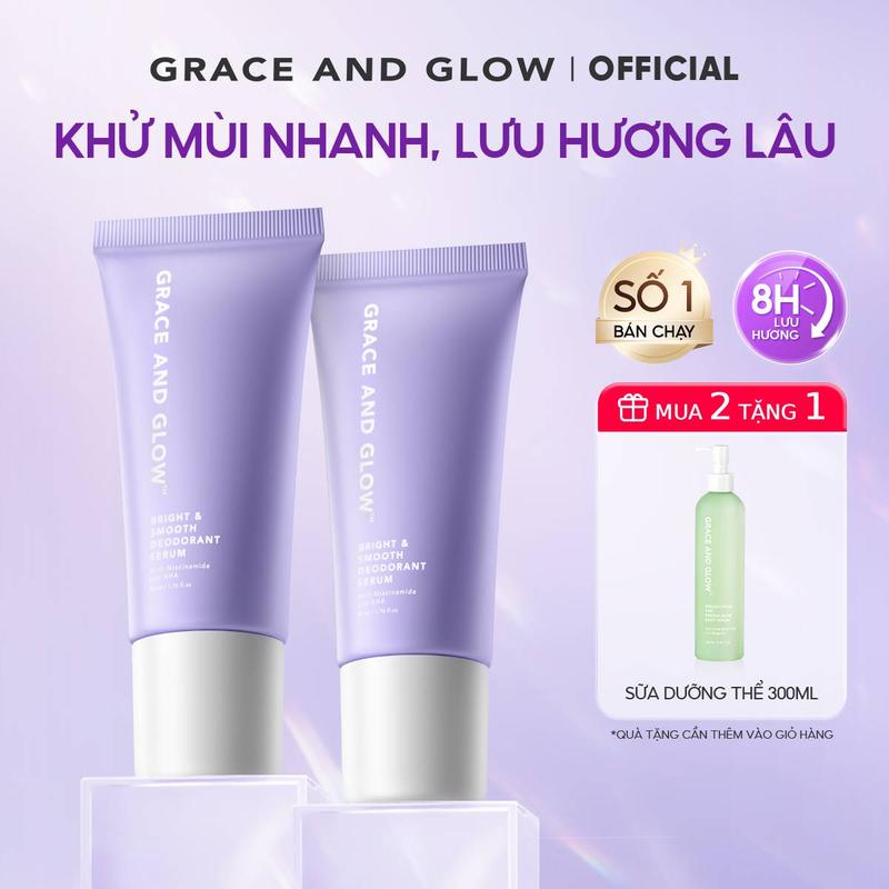 [Chỉ có trong Livestream] Combo 2 lăn khử mùi Grace and Glow Smooth Deodorant Serum với Niacinamide và AHA