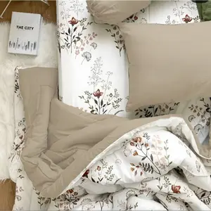BISA COD Bedcover Set Sprei Termurah Two Tone Korean Style Motif Theresia Kombinasi X Polos Cream  Paket Kumplit bantal karet kasur king Sarung Motif Lucu