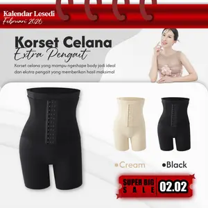 LESEDI Panjang  Korset Legging Celana Wanita Motif Polos High Waist Bahan Seamless KT039 Warna Hitam/Cream Tebal Lembut