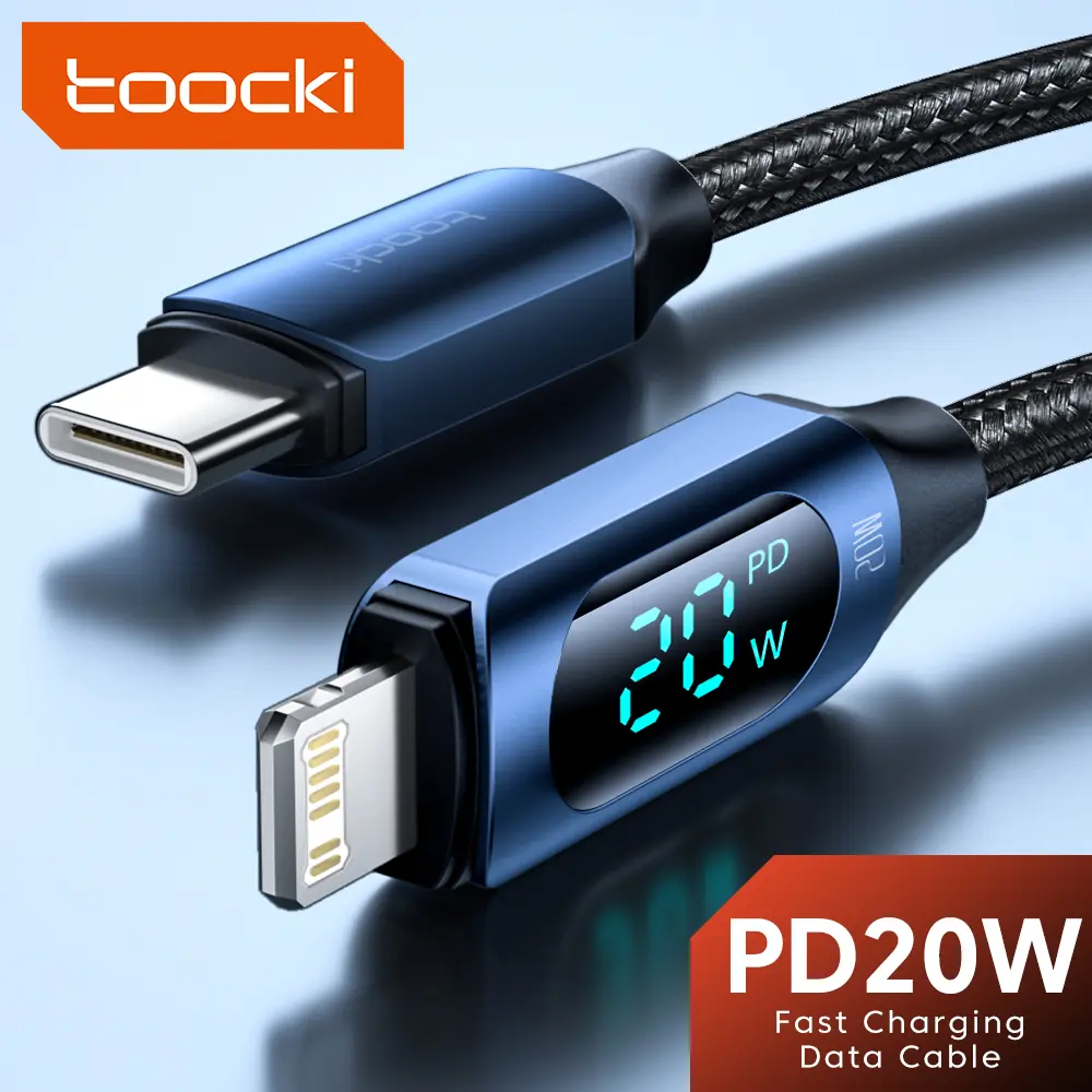 สาย USB C เป็น Lightning, Toocki, สายชาร์จเร็ว PD 20W, จอแสดงผล LED ดิจิตอล, เข้ากันได้กับ iPhone 14 13 12 11 Pro Max X Xr 8 7 Plus