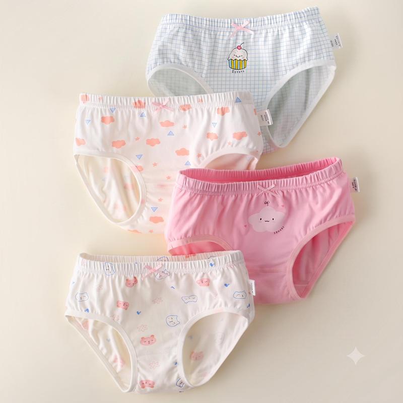 SET 4 Quần Chip Tam Giác Cho Bé Gái, Chất Cotton , Mềm Mại, Kháng Khuẩn, Họa Tiết Đám Mây